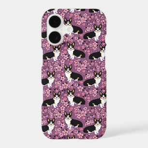 Tri Coloured Corgi Cherry Blossoms - purple