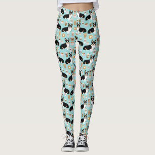 Tri coloured Corgi Coffee pattern - blue Leggings