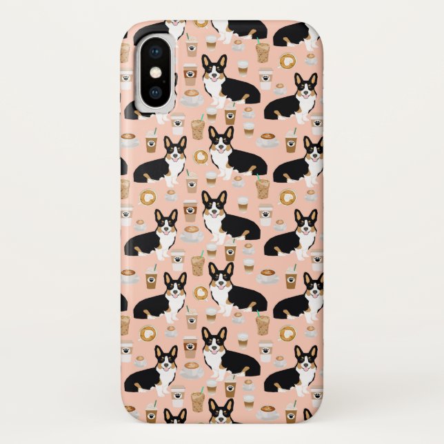 Tri coloured Corgi Coffee pattern - blush Case-Mate iPhone Case (Back)
