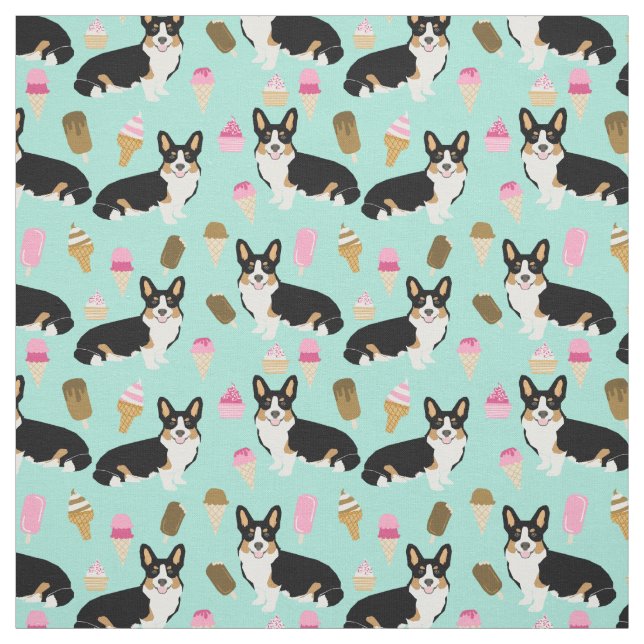 Tri Coloured Corgi Ice Cream Fabric - cute corgis (Swatch)
