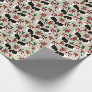 tri coloured corgi poinsettia gift wrap