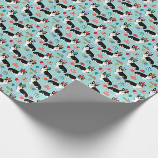 Tri Corgi Birthday Blue Wrapping Paper