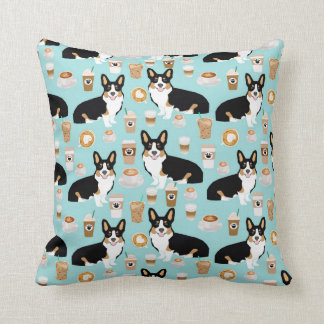 Tri Corgi Coffee - blue Cushion