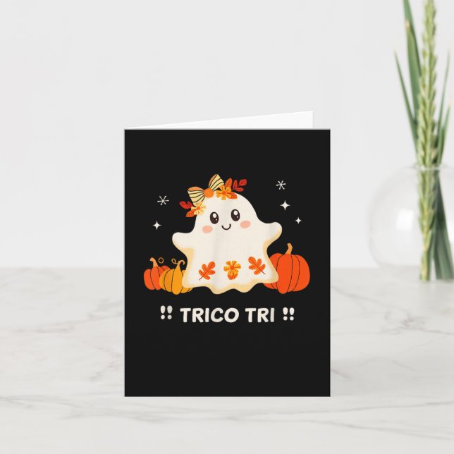 Tri Cute Halloween Spooky Mexican Ghost Spanglish  Card (Front)