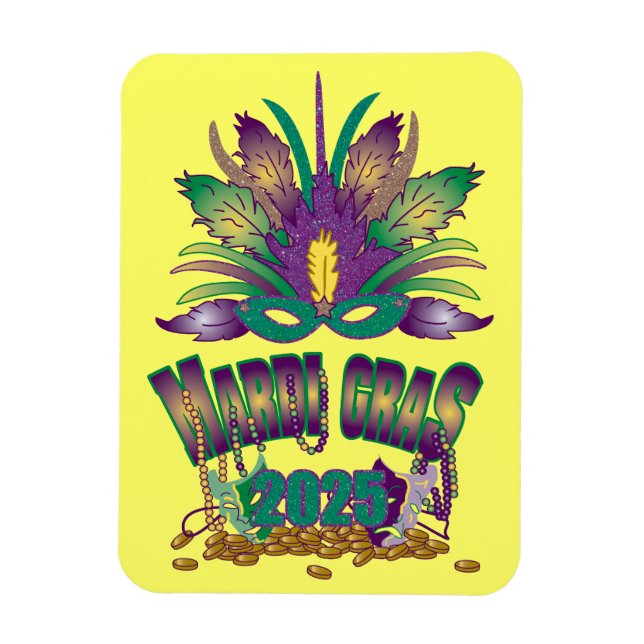 Tri-Feather Mardi Gras 2025 Magnet (Vertical)