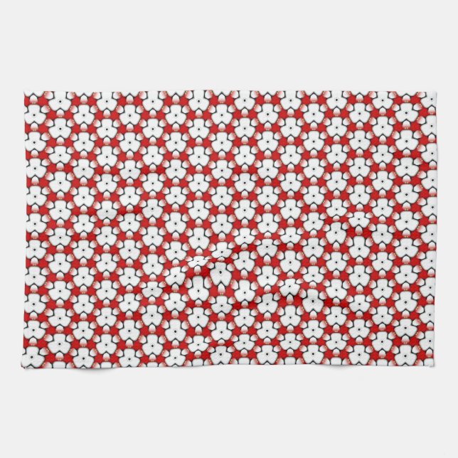 Tri Floral Red White Geometric Tea Towel (Horizontal)