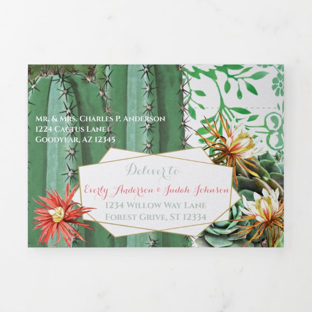 Tri-fold All In One Cactus Wedding Invitation (Cover)