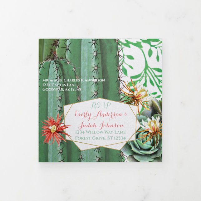 Tri-fold All In One Cactus Wedding Invitation (Cover)