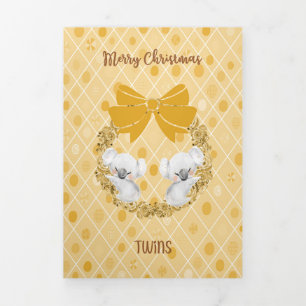 Tri-fold Card for Twins Gold Colours & Koalas