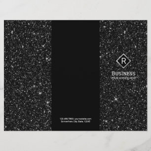 Tri-Fold Elegant Black Glitter Salon Brochures
