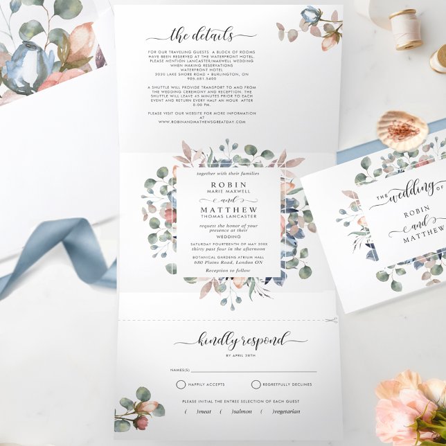 Tri-Fold Invitation with RSVP "Blissful"  Wedding (Creator Uploaded)