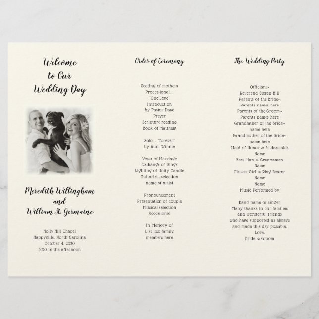 Tri-fold Photo Wedding Ceremony Program Template (Front)