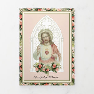 Tri-fold Sacred Heart Jesus Catholic Funeral Card