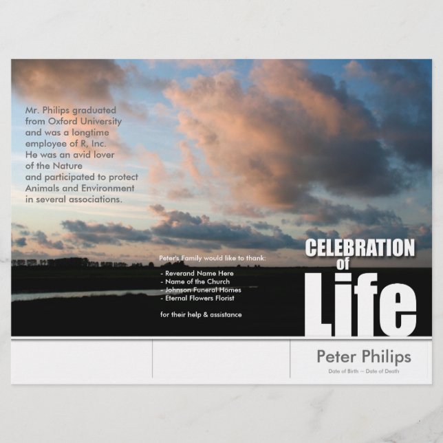 Tri-Fold Sunset Memorial Service Program Flyers (Front)
