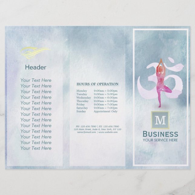 Tri-Fold Yoga Massage Brochures Meditation Pose Om (Front)