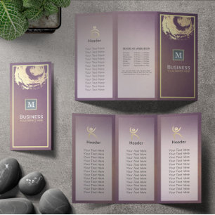 Tri-Fold Yoga Studio Brochure Purple Gold ZEN Sign