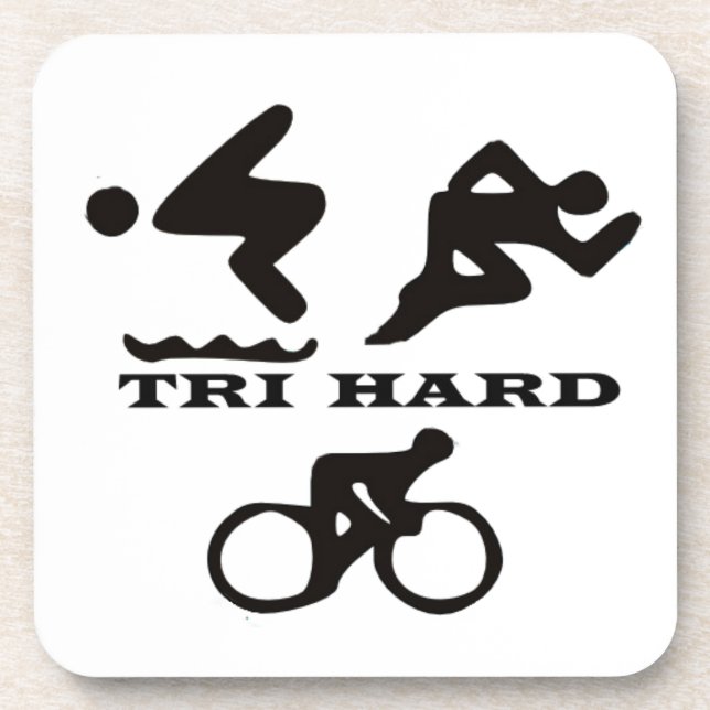Tri Hard Triathlon Gifts Clothing and Accessories Coaster (Front)