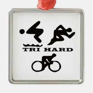 Tri Hard Triathlon Gifts Clothing and Accessories Metal Ornament
