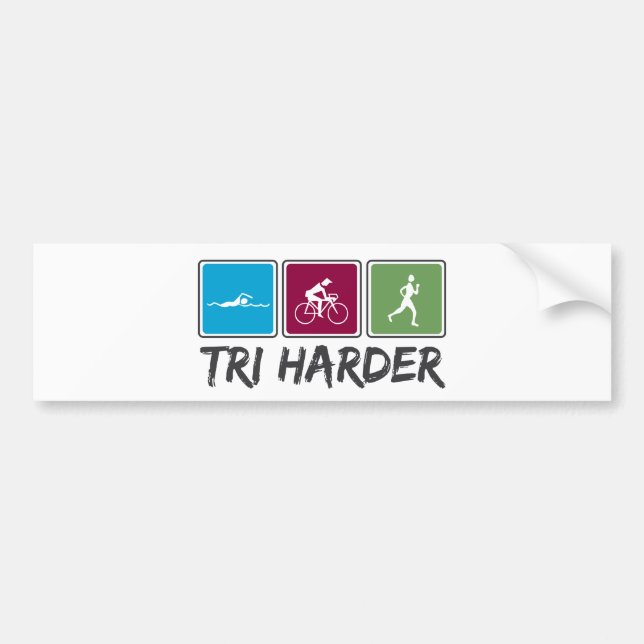Tri Harder (Triathlon) Bumper Sticker (Front)