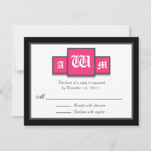 Tri-Monogram Fuchsia Modern Reply / RSVP Cards