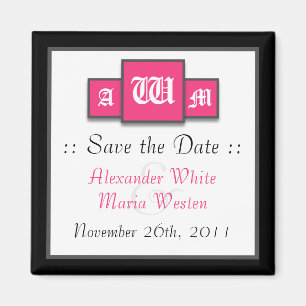 Tri-Monogram Fuchsia Modern Save the Date Magnets