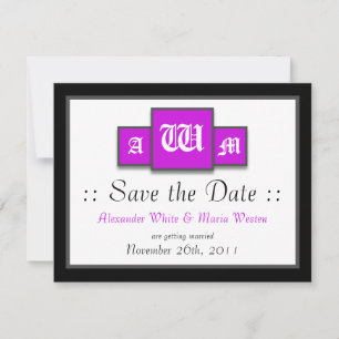 Tri-Monogram Purple Modern Wedding Save the Dates Invitation