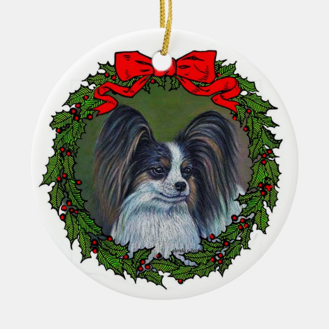 Tri Papillon Drawing by Glenda S. Harlan Ceramic Ornament (Front)