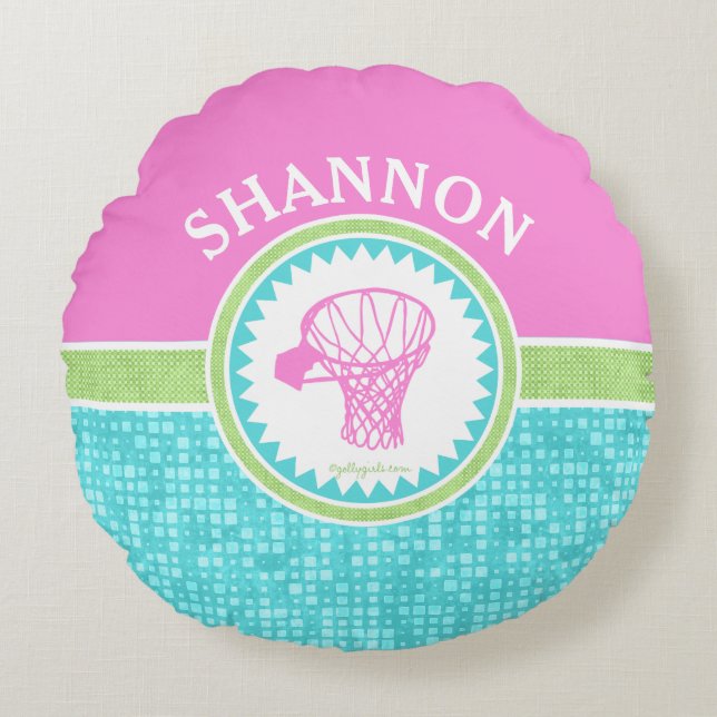 Tri-Pastel Colour Basketball With Aqua Tile Round Cushion (Front)