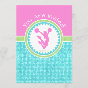 Tri-Pastel Colour Cheerleading With Aqua Tile Invitation