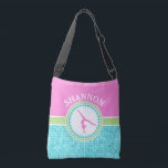 Tri-Pastel Colour Gymnastics With Aqua Tile Crossbody Bag<br><div class="desc">Monogrammed girl's gymnastics tote or cross body bag with a cool tri-coloured pastel design. There is a soft pink, lovely green, and incredible aqua in this design. Use the custom text field to add a name before you order. Or if you prefer, leave the text field blank for no name....</div>