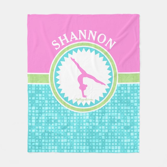 Tri-Pastel Colour Gymnastics With Aqua Tile Fleece Blanket (Front)