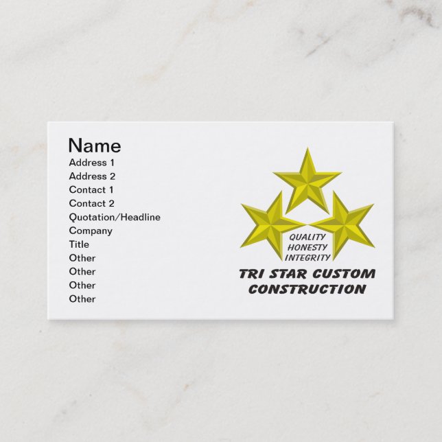Tri Star Custom Construction Product/s Business Card (Front)