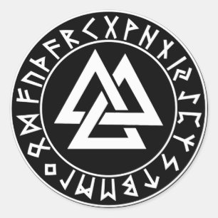 Tri-Triangle Rune Shield on Blk Classic Round Sticker