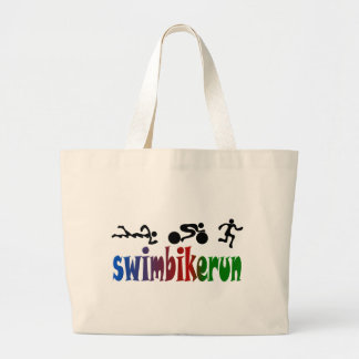 TRI Triathlon Swim Bike Run BLACK Bumper Design Large Tote Bag