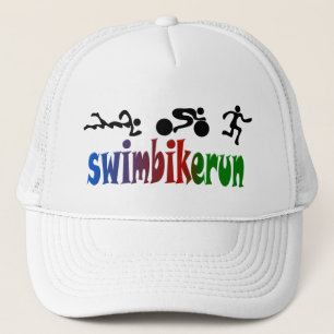 TRI Triathlon Swim Bike Run BLACK Bumper Design Trucker Hat