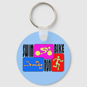 TRI Triathlon Swim Bike Run BRIGHT Square Design Key Ring