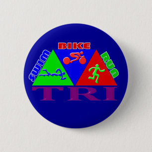 TRI Triathlon Swim Bike Run PYRAMID Design 6 Cm Round Badge
