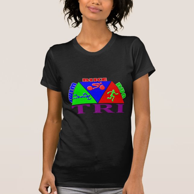 TRI Triathlon Swim Bike Run PYRAMID Design T-Shirt (Front)