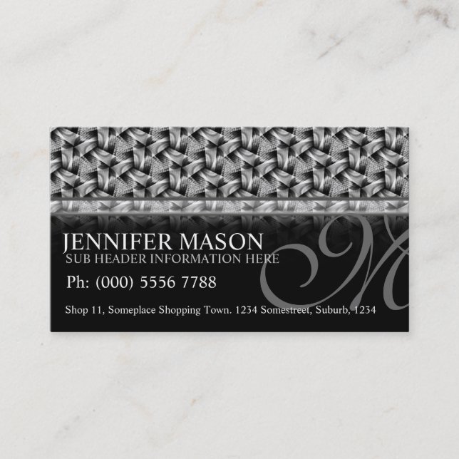 Tri Weave Black+White Pattern Business Cards (Front)