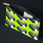 Triad of Precision: Lawn Bowls Trio Jack on Lime Accessory Pouch<br><div class="desc">Pictured On Lime Green Are Three Black Lawn Bowls With A Jack In A Repeated Pattern.</div>