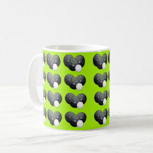 Triad of Precision: Lawn Bowls Trio Jack on Lime Coffee Mug