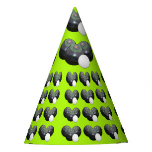 Triad of Precision: Lawn Bowls Trio Jack on Lime Party Hat