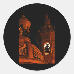 Triana Bell Tower Evening Vertical Classic Round Sticker