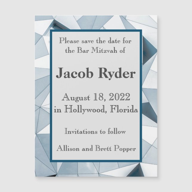 Triangle Blues Magnetic Save the Date Card (Front)