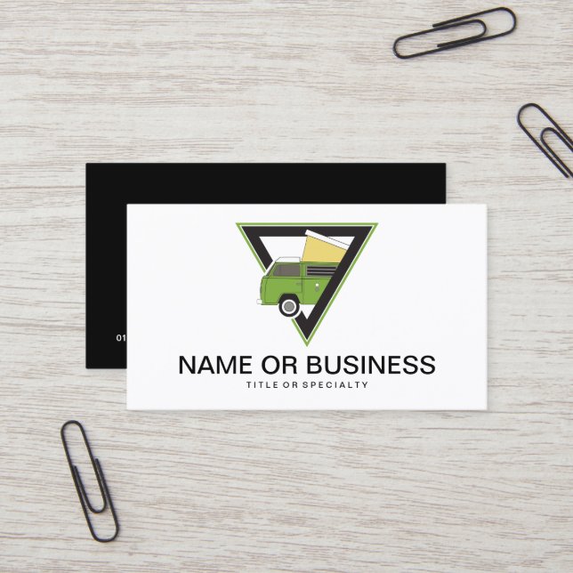 triangle classic green camper van business card (Front/Back In Situ)