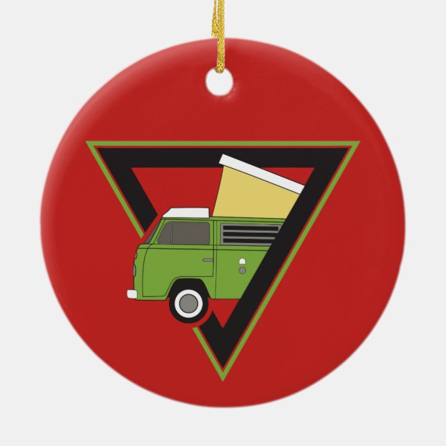 triangle classic green camper van ceramic ornament (Back)