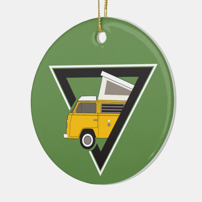 triangle classic yellow bus ceramic ornament (Left)