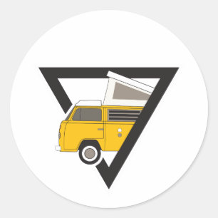 triangle classic yellow bus round sticker