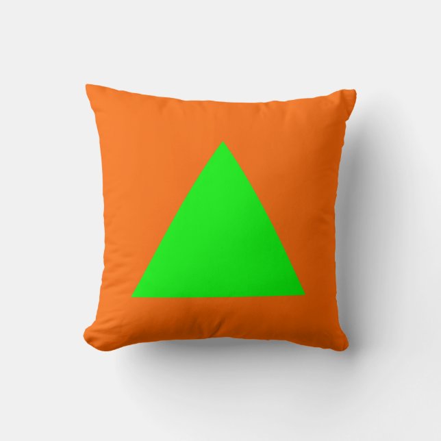Triangle Colours - Green on Orange Cushion (Front)