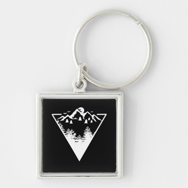 Triangle frame artwork with wilderness landscape key ring (Front)